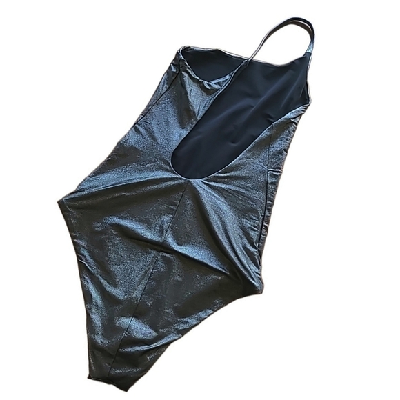 ALIX NYC | Metallic Silver Seville One Shoulder Open Back One Piece Swimsuit Sm - Picture 3 of 6